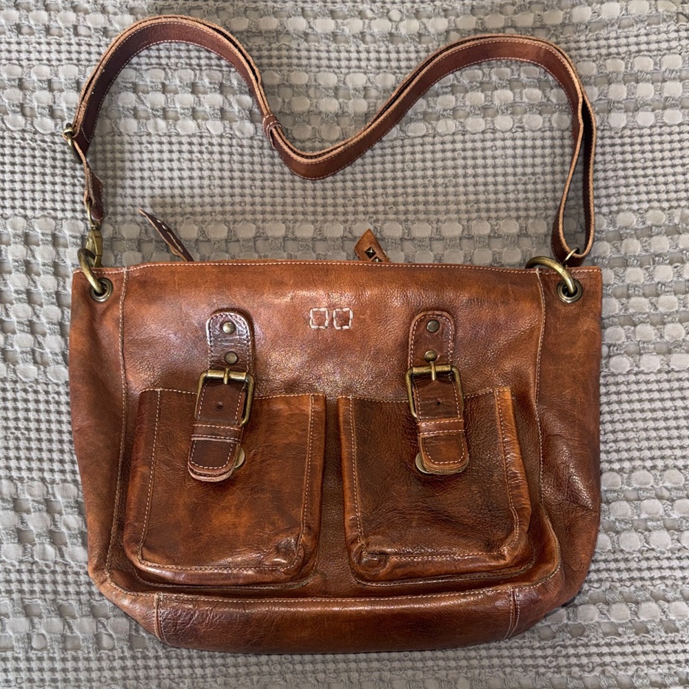 BED|STU Brown Leather Parton Crossbody Shoulder Bag multiple sections